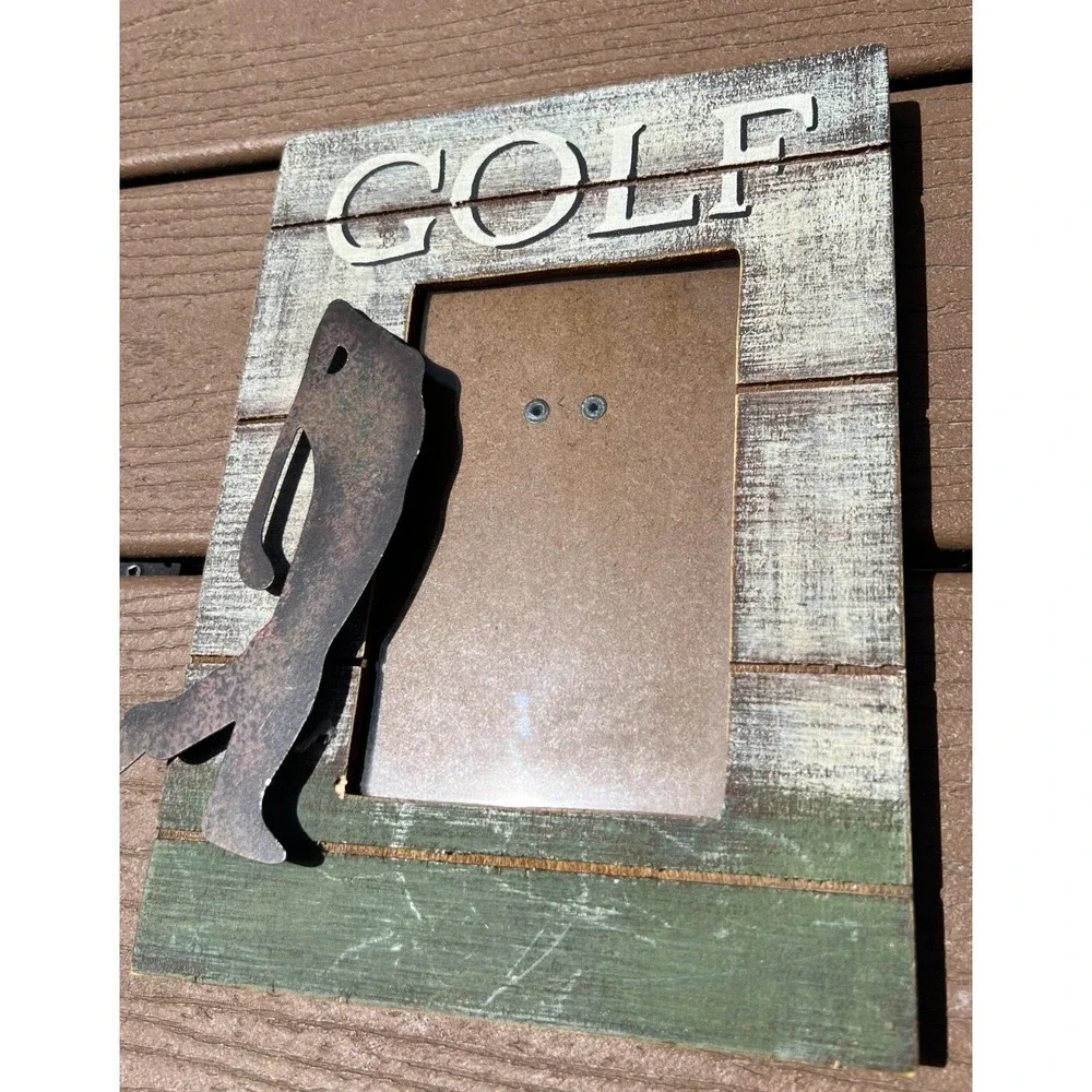 Golf Picture Frame Photo Holder 4X6 Rustic‎ Wood Farmhouse Metal 3D Tabletop